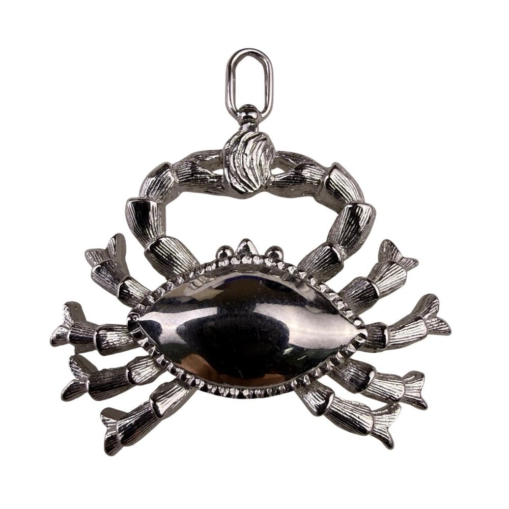 Silver Tone Metal Crab Necklace Pendant Charm Detailed Design